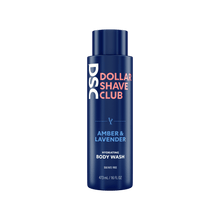 Dollar Shave Club Whole Body Wash Amber Lavender against blank backdrop.