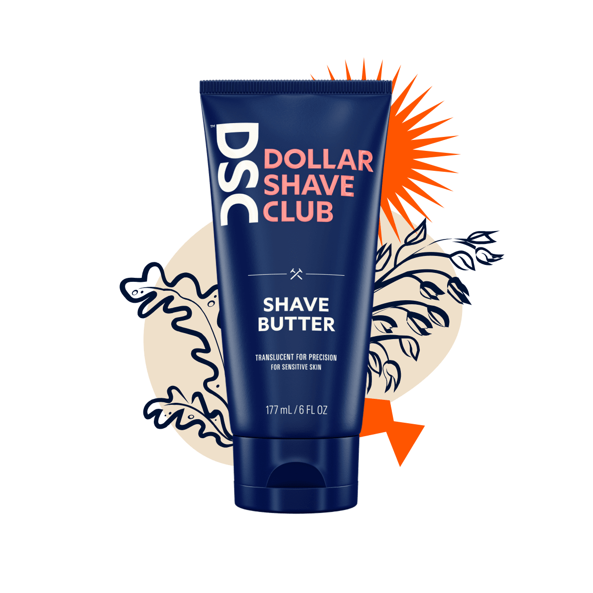 dollar shave club shave butter product image with floral icons in the background