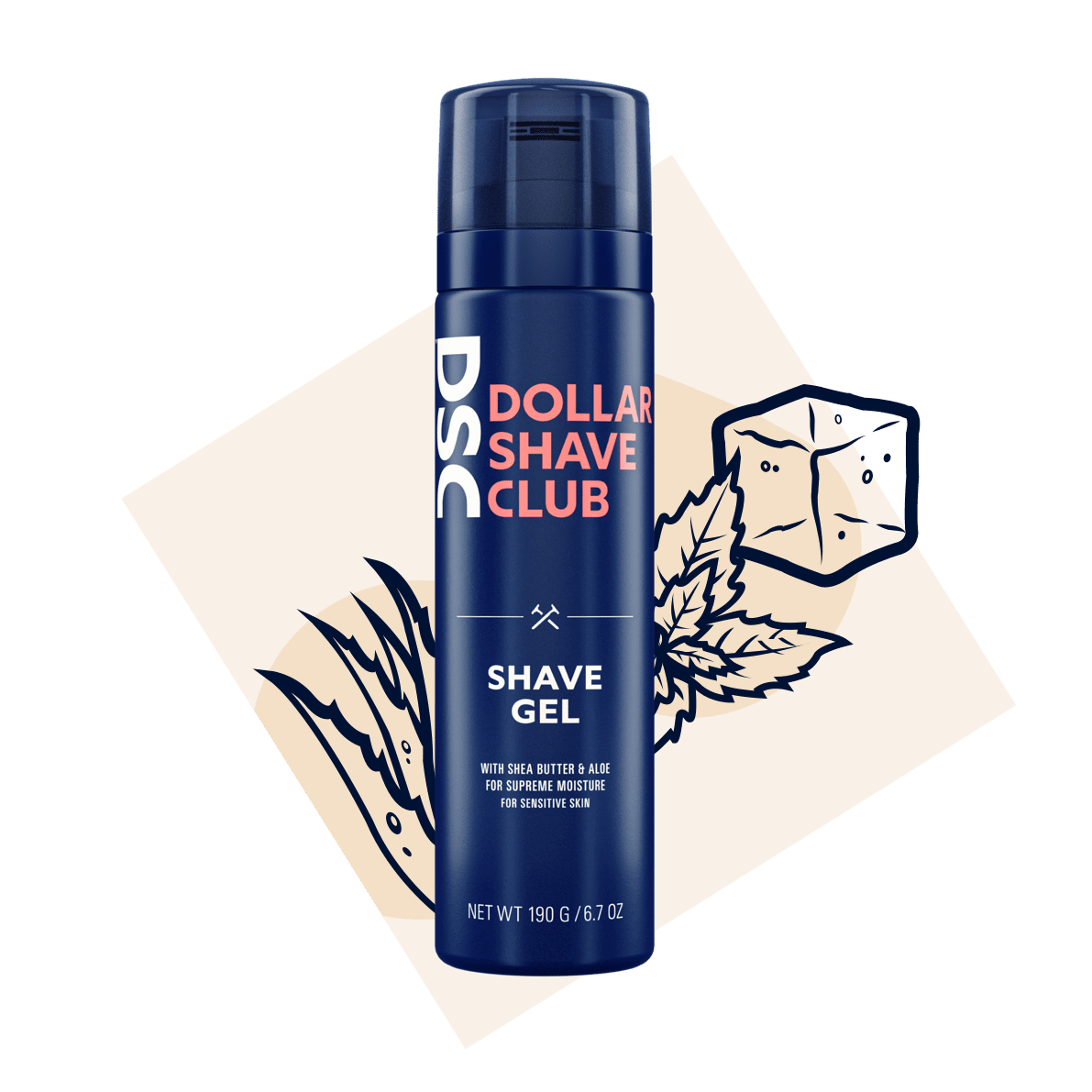 dollar shave club shave gel product image with floral icons in the background